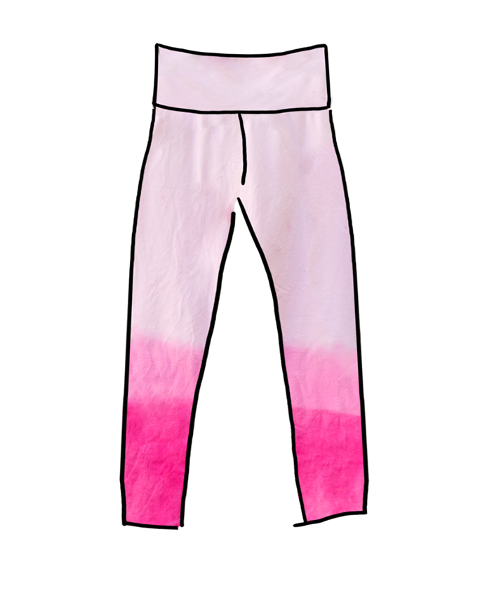 Drawing of Thunderpants organic cotton Leggings in Valentine's Day Dip Dye ombre pinks.