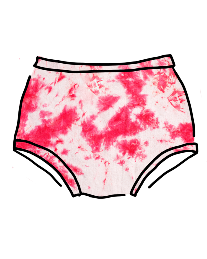 Drawing of Original style underwear with red and white scrunch dye.