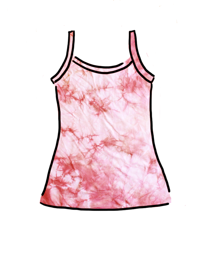 Drawing of Thunderpants organic cotton Camisole in limited edition hand dyed pink tie dye.
