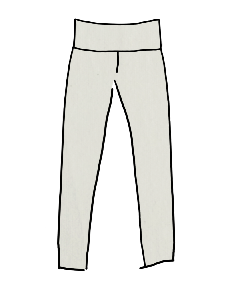 Drawing of Thunderpants organic cotton High Rise Extra Long Length Leggings in plain off-white vanilla.