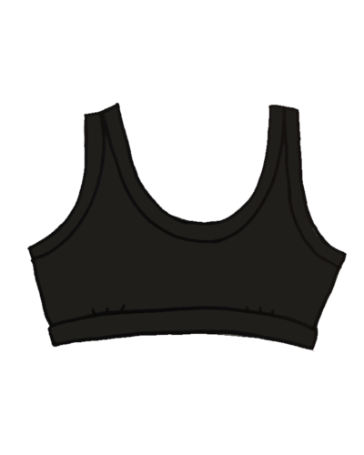 Drawing of Thunderpants organic cotton Bralette in plain black.