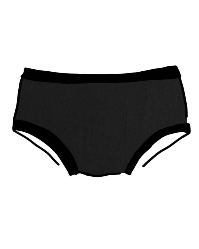 Drawing of Thunderpants organic cotton Hipster style underwear in plain black.