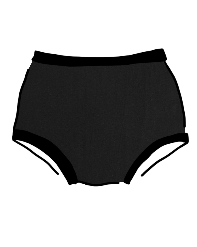 Drawing of Thunderpants organic cotton Original style underwear in plain Black color.